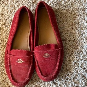 Coach red flats velvet type